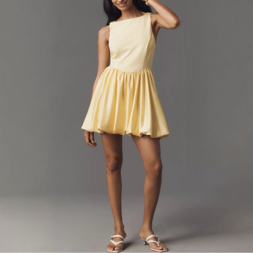 NWT Maeve Yellow Boat-Neckline Bubble Mini Dress Size Medium